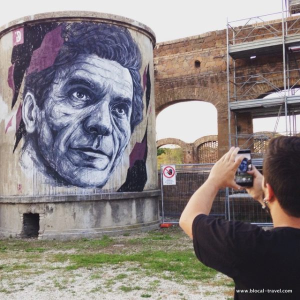 street art in Rome Pasolini Roma teatro india Frederico Draw