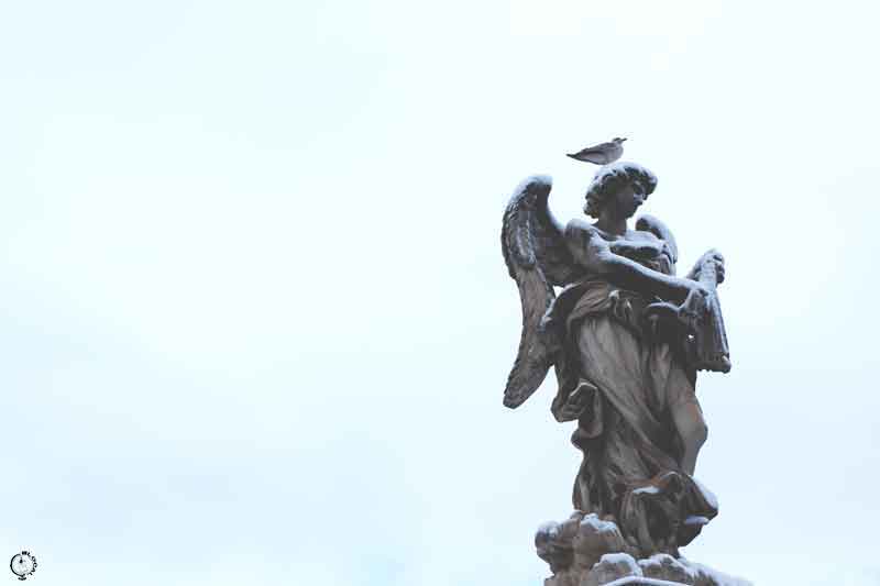 snow in Rome 2018 angel statue