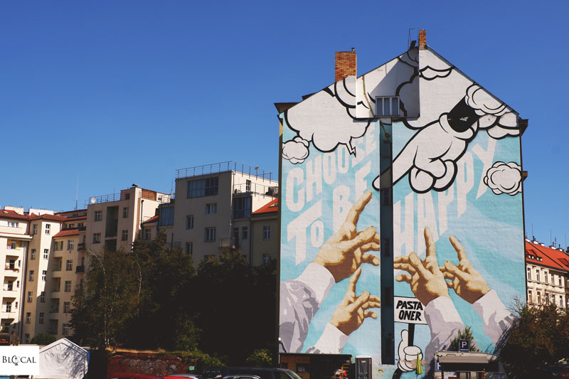 choose to be happy pasta oner street art in Prague