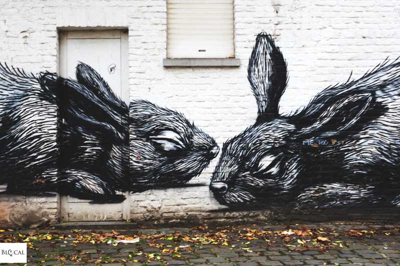 ROA rabbits street art in ghent