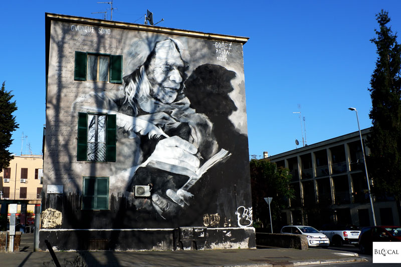 Gomez mural Mario D'amico street art in Trullo Rome