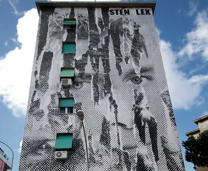 Sten Lex mural street art in Garbatella neighbourhood Rome