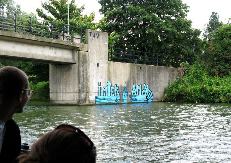 Imtek graffiti boat piece in Amsterdam