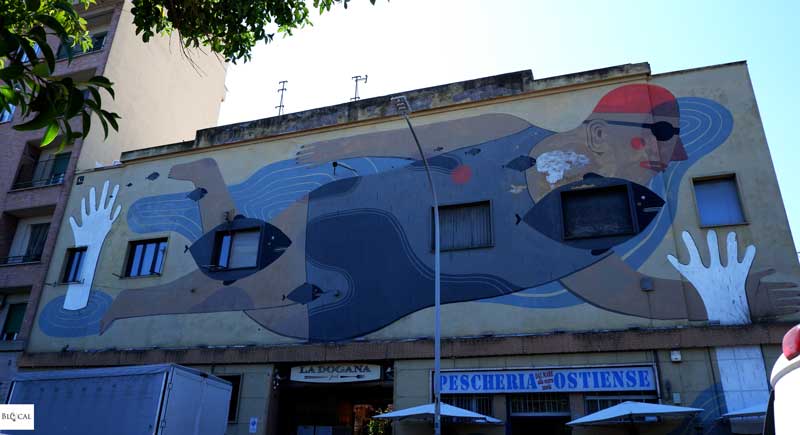 Agostino Iacurci mural Rome street art Ostiense