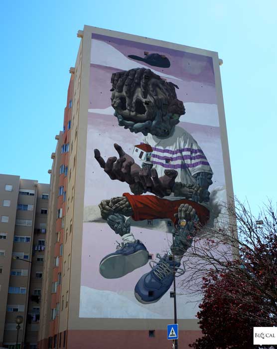 street art in Lisbon Pedro Podre mural in Casal dos Machados urban art festival