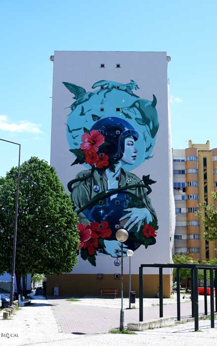 street art in Lisbon Rocket01 mural in Casal dos Machados urban art festival