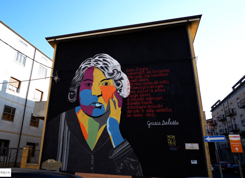 Grazia Deledda mural by Mamblo mural Street Art Sardinia Macomer Festival della Resilienza