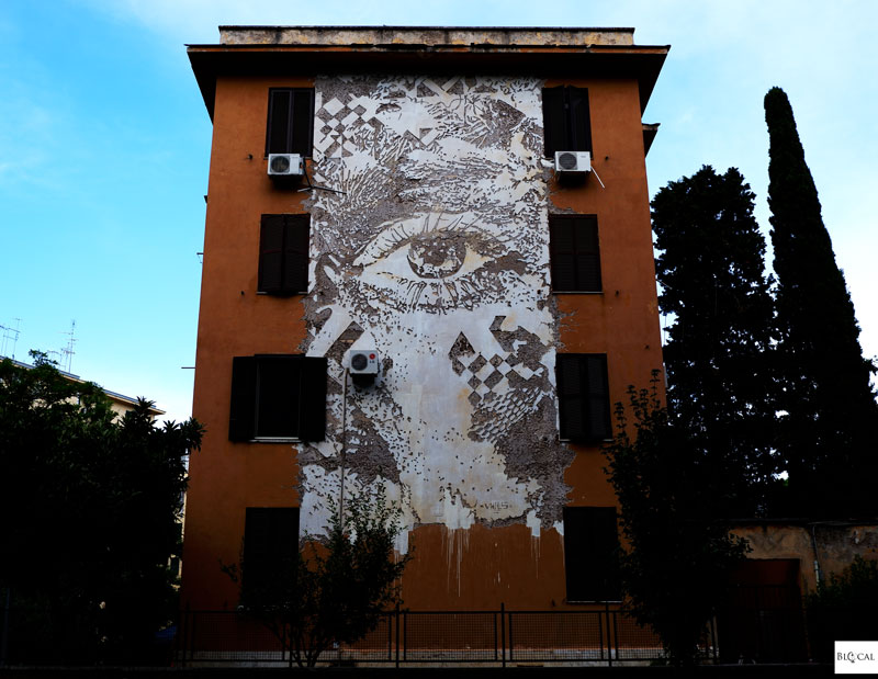 Vhils mural Tor Marancia street art in Rome