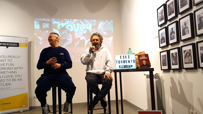 Italian rappers ESA and Tormento at Creative Mornings Rome. Bronx 'n' Rome Hip Hop Exhibition Officine Fotografiche.
