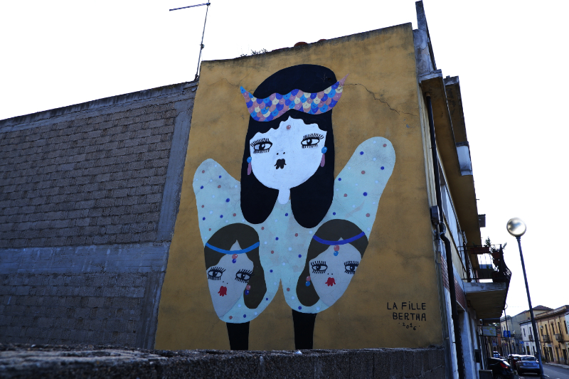La Fille Bertha mural San Gavino Street Art Sardinia