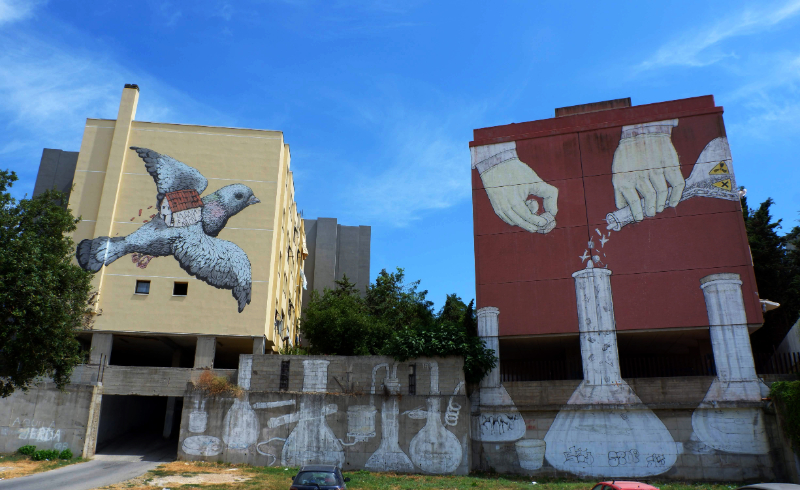 BLU street art in Sardinia Ericailcane mural in Sassari Italy