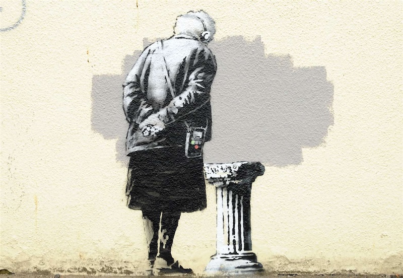 Art Buff, by Banksy, painted in 2014 in Folkestone, UK